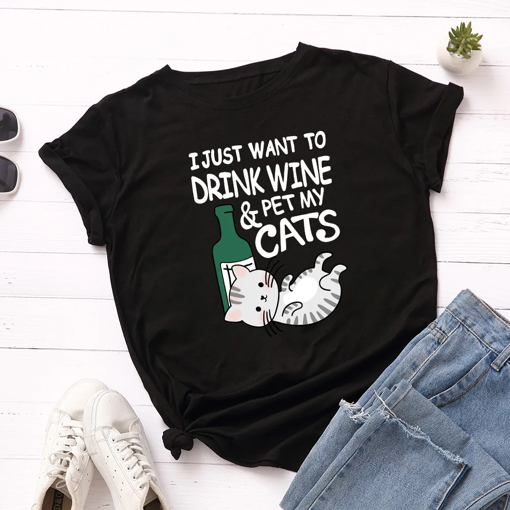 Just Want To Drink Wine Pet Cat Print T Shirt Women Short Sleeve O Neck Loose Tshirt Women Causal Tee Shirt Tops Camisetas Mujer
Just Want To Drink Wine Pet Cat Print T Shirt Women Short Sleeve O Neck Loose Tshirt Women Causal Tee Shirt Tops Camisetas Mujer