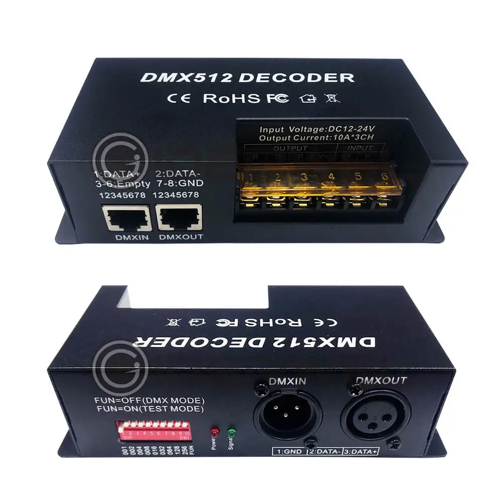 3 Channel Dmx Decoder RGB Led Light Strip Controller DMX 512 PWM Dimmer Driver 30A Input DC12V-24V 3CH Stage Lighting Effect
3 Channel Dmx Decoder RGB Led Light Strip Controller DMX 512 PWM Dimmer Driver 30A Input DC12V-24V 3CH Stage Lighting Effect