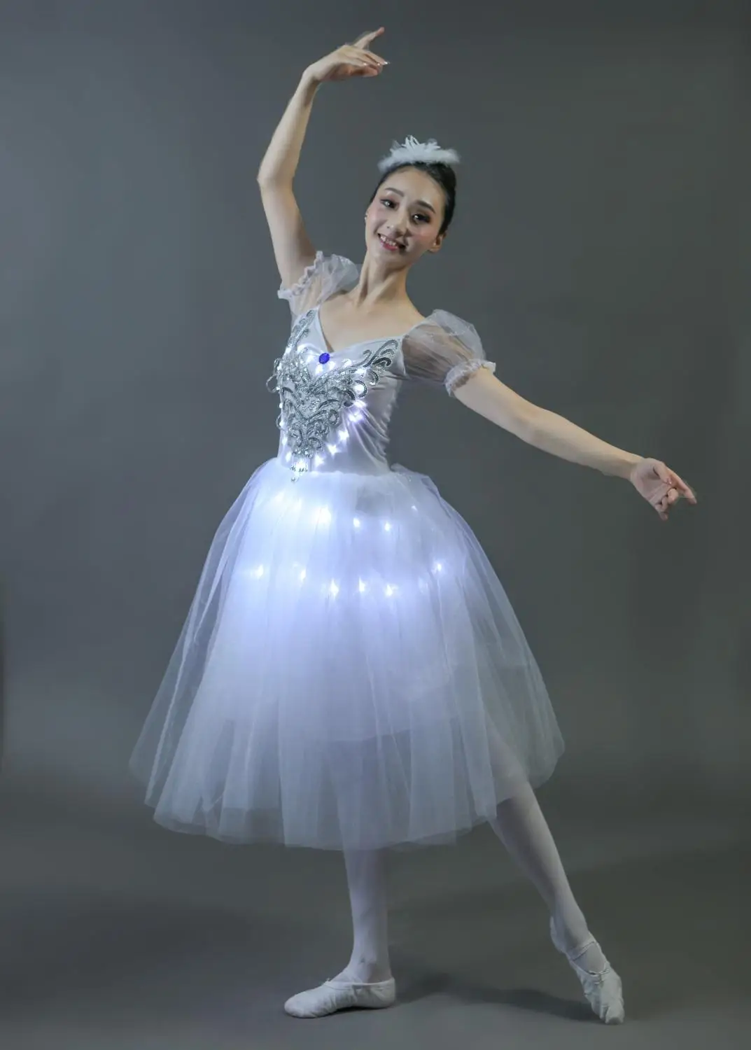 Балетный костюм для взрослых женщин со светодиодной подсветкой белыми сетчатыми