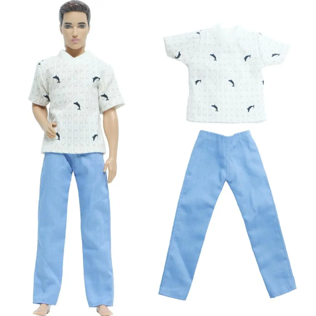 Одежда для куклы ручной работы BJDBUS милые животные узор синие брюки футболка