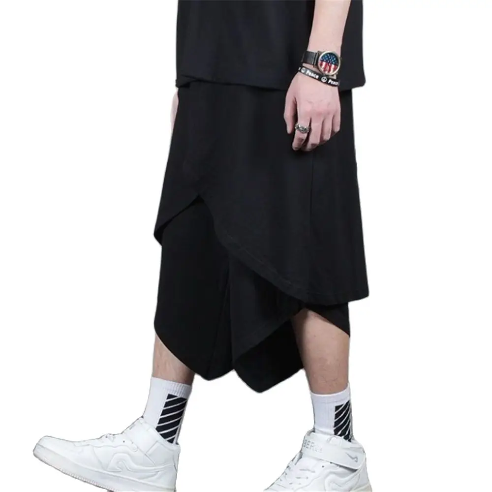 

Fake Two Pieces Trousers Of Irregular Culottes Harem Cropped Pants Men Hip-Hop Shorts Male Hair Stylist Personality 26-42