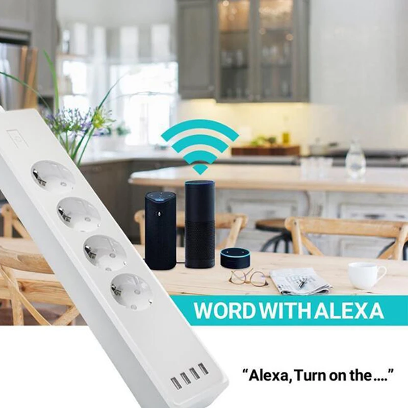 Wifi Power Strip 4 EU Outlets Plug with 4 USB Charging Port Surge Protector Works for Alexa Echo & Google Home EU Plug
Wifi Power Strip 4 EU Outlets Plug with 4 USB Charging Port Surge Protector Works for Alexa Echo & Google Home EU Plug