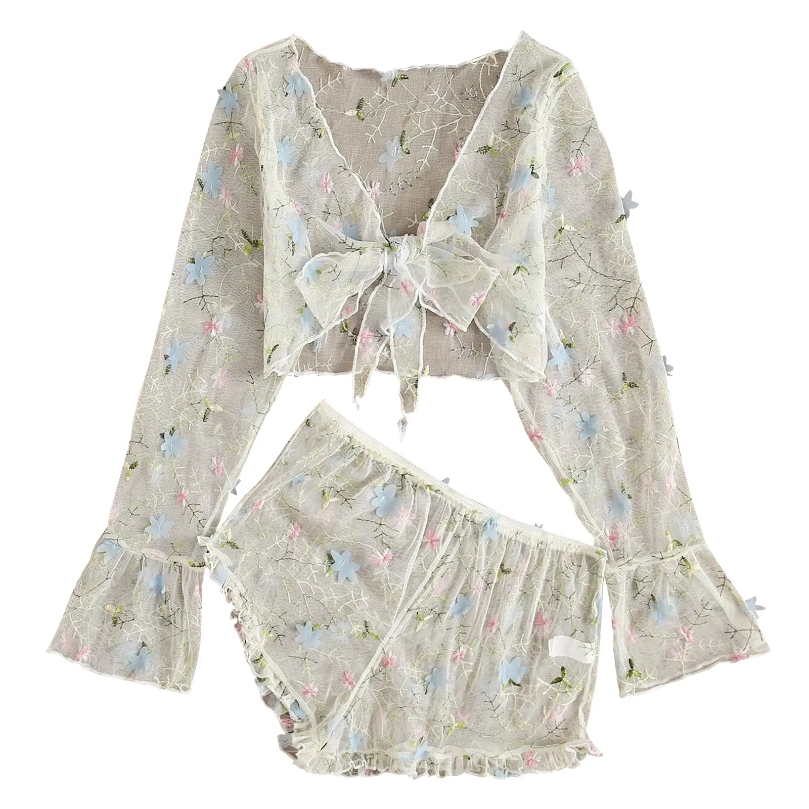 New Sexy Women Flower Embroidery Long Sleeve Sleepwear Perspective Mesh Ladies Tie Knot Pajamas Sweet Lingerie Sets Harajuku #01
New Sexy Women Flower Embroidery Long Sleeve Sleepwear Perspective Mesh Ladies Tie Knot Pajamas Sweet Lingerie Sets Harajuku #01