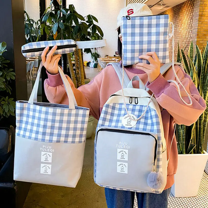 4Pcs/Set Women Bag Sets Plaid Canvas School Bag Handbag Girl Backpack Travel Rucksack Shoulder Bags
4Pcs/Set Women Bag Sets Plaid Canvas School Bag Handbag Girl Backpack Travel Rucksack Shoulder Bags