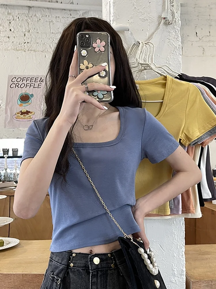 Хлопковая футболка с воротником и коротким рукавом, новинка 2021, женский летний цветной короткий приталенный Топ, модная одежда для девушек
Хлопковая футболка с воротником и коротким рукавом, новинка 2021, женский летний цветной короткий приталенный Топ, модная одежда для девушек