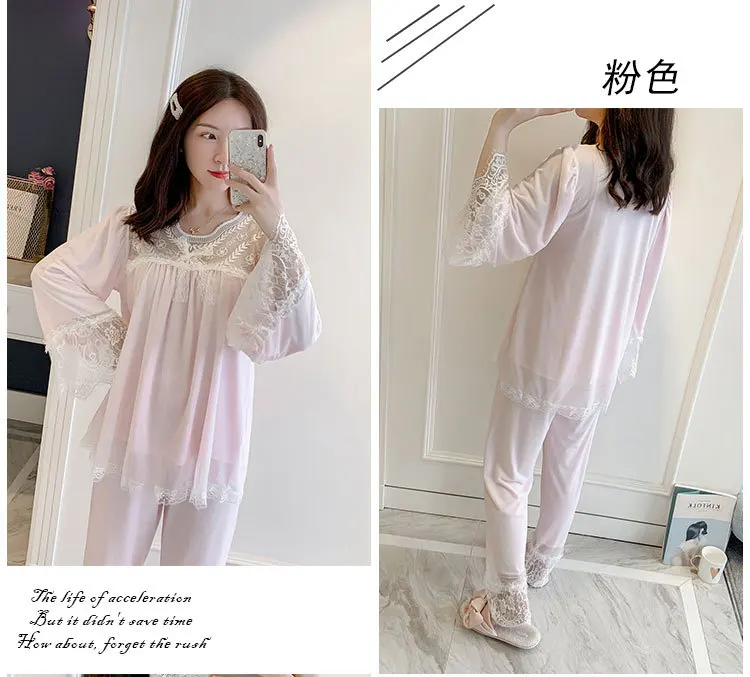 Pyjamas Long Sleeve Home Suit Leisure Wear Plus Size Women Winter Night Suits Lace Sleepwear Korea Pajama Lady Tops Pants 2020
Pyjamas Long Sleeve Home Suit Leisure Wear Plus Size Women Winter Night Suits Lace Sleepwear Korea Pajama Lady Tops Pants 2020