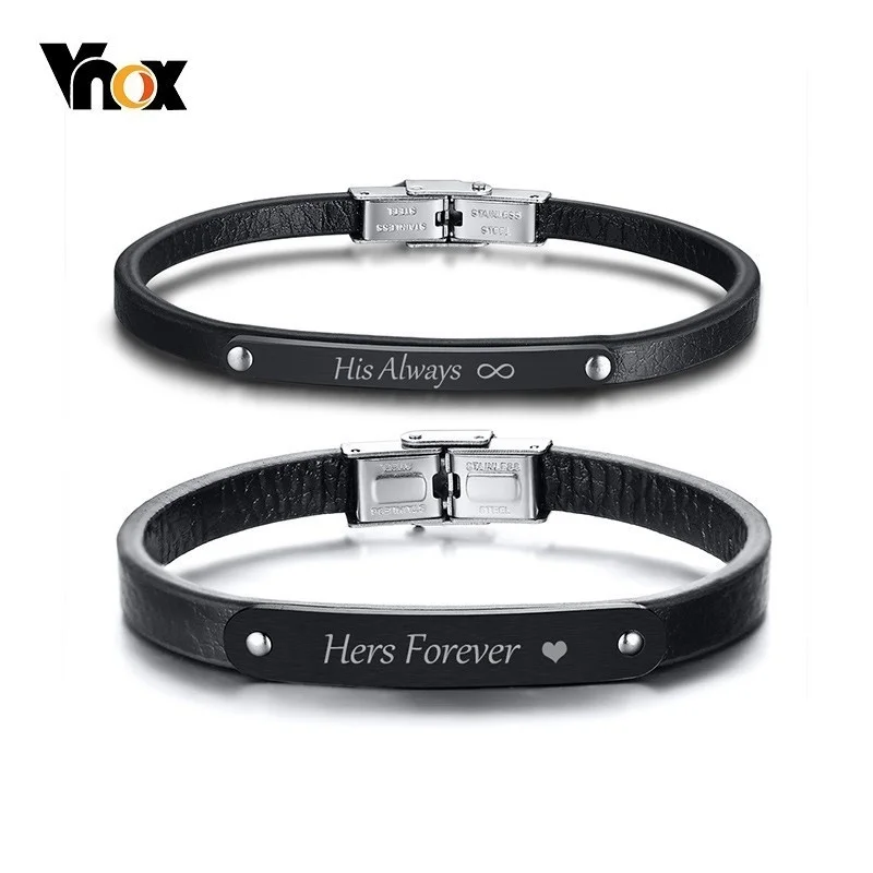 

Vnox His and Her Matching Couple Leather Bracelets Personalized Custom Engraving Boyfriend Girlfriend Valentine's Day Gift