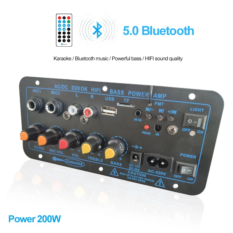 200W AC 220V 12v 24v Digital Bluetooth Stereo Amplifier Board Subwoofer Dual Microphone Karaoke Amplifiers For 8-12 Inch Speaker
200W AC 220V 12v 24v Digital Bluetooth Stereo Amplifier Board Subwoofer Dual Microphone Karaoke Amplifiers For 8-12 Inch Speaker