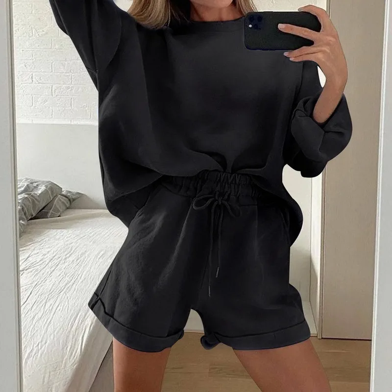 SHUJIN Womens High Quality Tracksuits Two Piece Set Summmer Autumn Sweatshirt + Sporting Shorts Outfit Female Solid Color Suit
SHUJIN Womens High Quality Tracksuits Two Piece Set Summmer Autumn Sweatshirt + Sporting Shorts Outfit Female Solid Color Suit