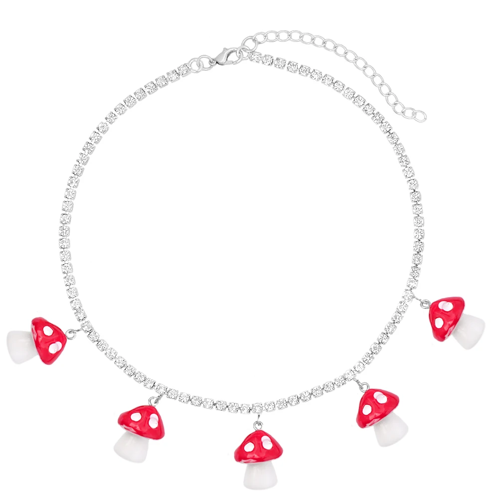 New Cute Red Mushroom Crystal Tennis Chain Necklace For Women Colorful Plant Charm Iced Out Rhinestone Choker Sweet Girl Jewelry
New Cute Red Mushroom Crystal Tennis Chain Necklace For Women Colorful Plant Charm Iced Out Rhinestone Choker Sweet Girl Jewelry