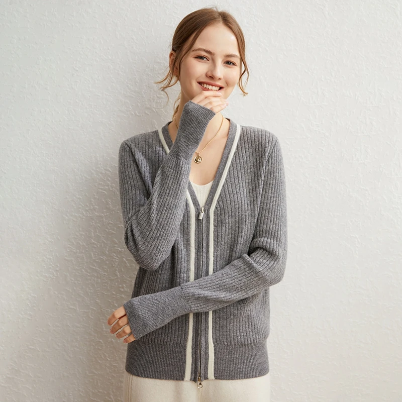 Autumn And Winter Women's 100% Pure Wool New Knitted Woolen Sweater V-Neck Commuter Loose Coat Zipper All-Match Long-Sleeved Top
Autumn And Winter Women's 100% Pure Wool New Knitted Woolen Sweater V-Neck Commuter Loose Coat Zipper All-Match Long-Sleeved Top