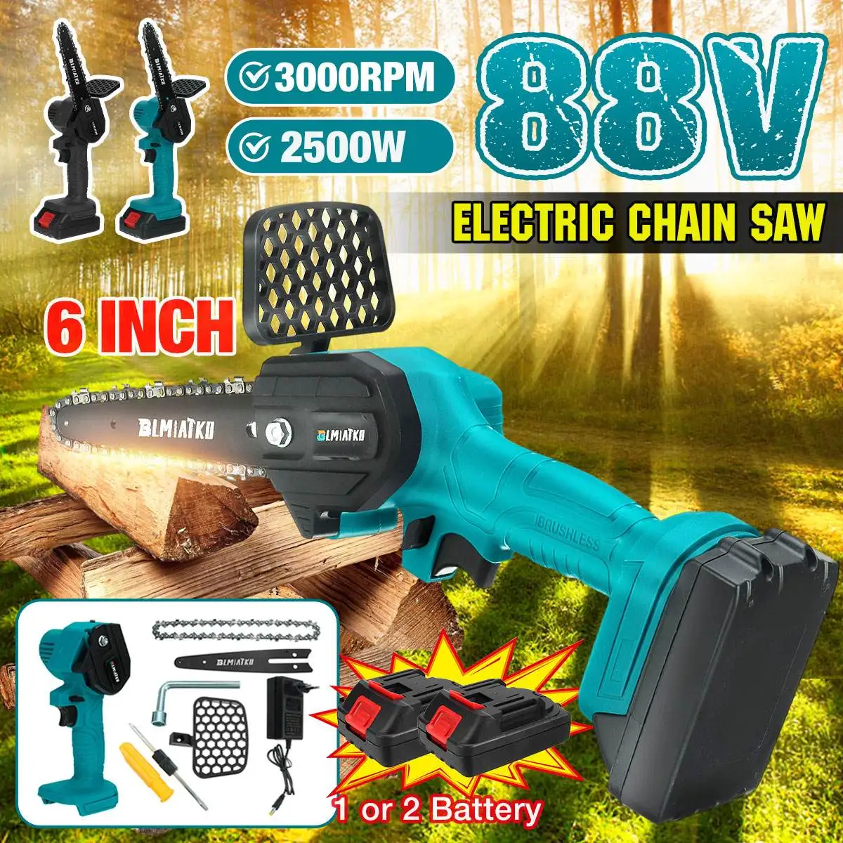 BLMIATKO 6 Inch 2500W 88Vf Electric Chain Saw With Battery Pruning ChainSaw Garden Logging Saw Woodworking Cutter Power Tools
BLMIATKO 6 Inch 2500W 88Vf Electric Chain Saw With Battery Pruning ChainSaw Garden Logging Saw Woodworking Cutter Power Tools