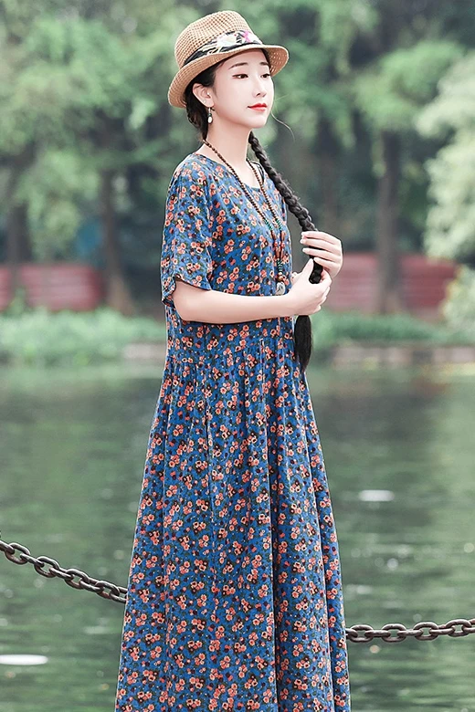 COIGARSAM National Wind Cotton Linen Women Long dress Summer Vintage Short Sleeve Loose Dresses Blue Red 2612
COIGARSAM National Wind Cotton Linen Women Long dress Summer Vintage Short Sleeve Loose Dresses Blue Red 2612
