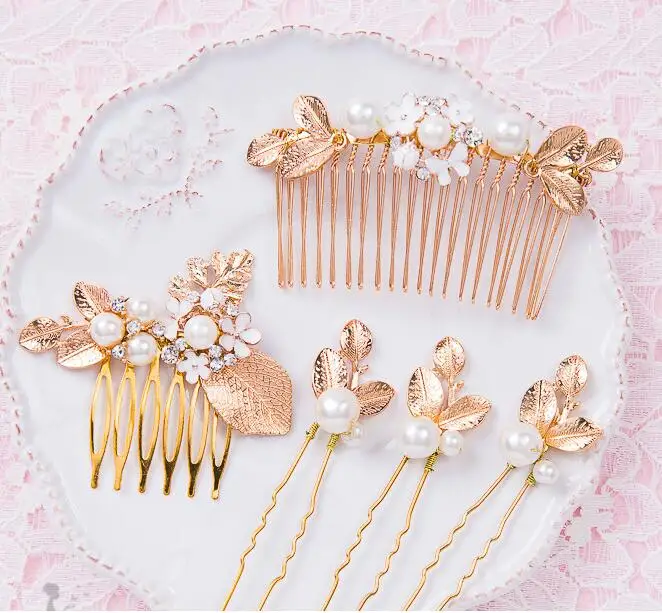 

Golden leaf hair comb hairpin suit bridal jewelry