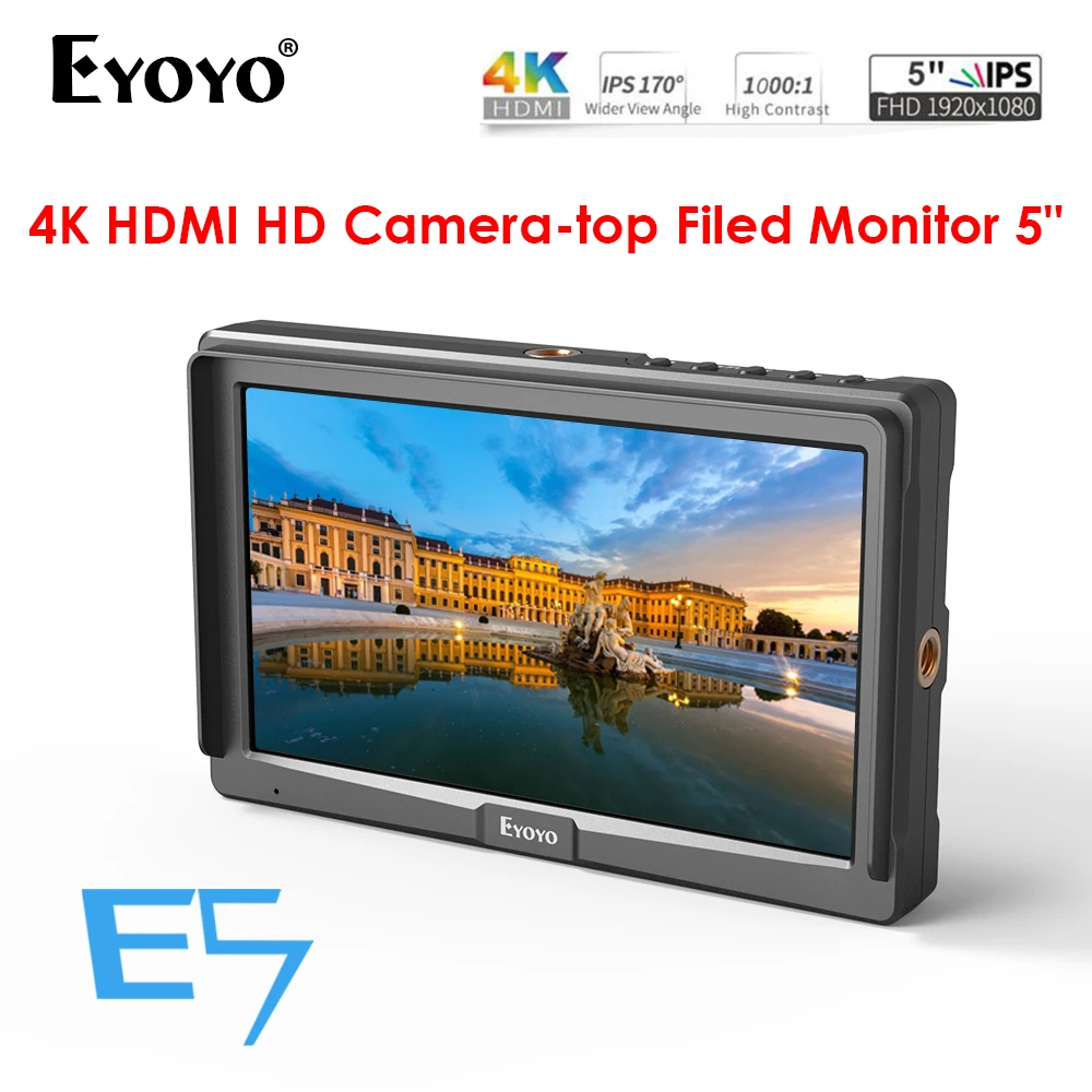 Eyoyo 5 &quotE5 полевой монитор камеры DSLR маленький Full HD 1920x1080 IPS 4K HDMI вход видеофокус
