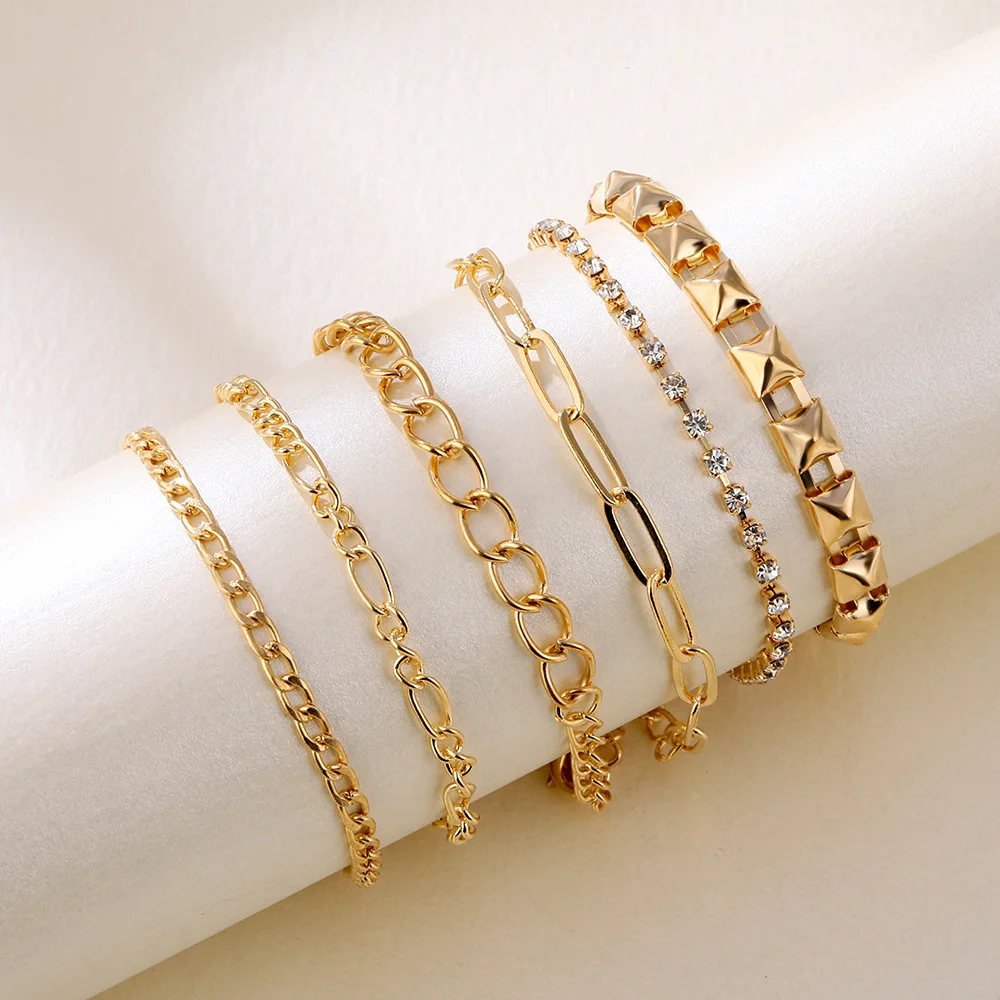 New simple jewelry with gold thick and thin chain artificial crystal bracelet 6-piece set for men and women gifts wholesale
New simple jewelry with gold thick and thin chain artificial crystal bracelet 6-piece set for men and women gifts wholesale