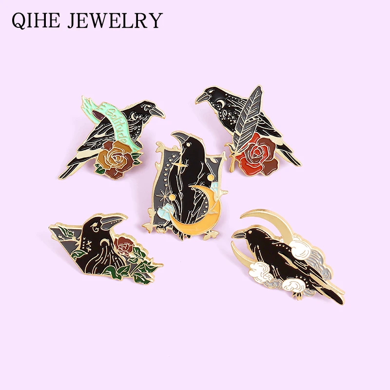 Gothic Raven Flower Enamel Pin Custom Bird Feather Moon Animal Brooches Bag Lapel Pin Badge Punk Jewelry Gift for Friends
Gothic Raven Flower Enamel Pin Custom Bird Feather Moon Animal Brooches Bag Lapel Pin Badge Punk Jewelry Gift for Friends