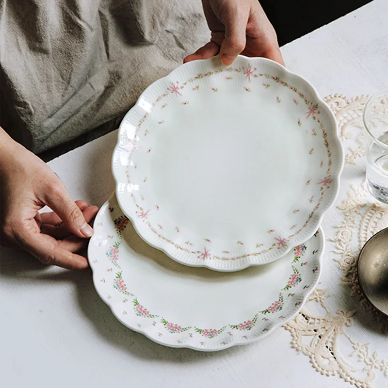 

Французская керамическая тарелка, круглые тарелки для Западной кухни, большие блюда с винтажным принтом, посуда для дома, отеля, кухонная ке...