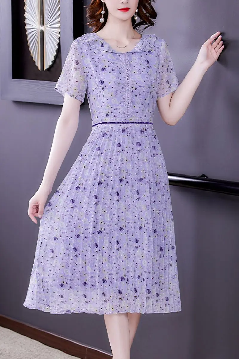 COIGARSAM Floral Print Women dress New Summer Chiffon Short Sleeve Dresses Purple 6606
COIGARSAM Floral Print Women dress New Summer Chiffon Short Sleeve Dresses Purple 6606