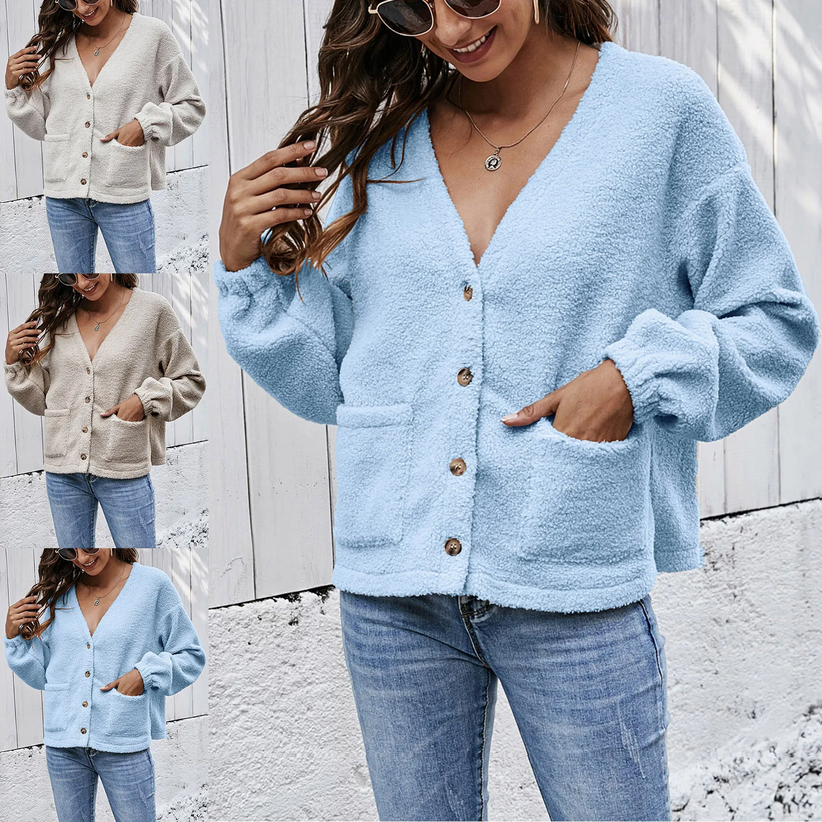 Женский плюшевый короткий телефон, теплый повседневный топ с карманами и пуговицами, свободное Свободное пальто оверсайз 
Женский плюшевый короткий телефон, теплый повседневный топ с карманами и пуговицами, свободное Свободное пальто оверсайз