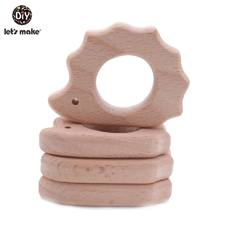 

Let's Make 50pcs Baby Wooden Teether Hedgehog Natural Wooden Animal Teething Rattle Montessori Inspired Nursing Pendant Toys