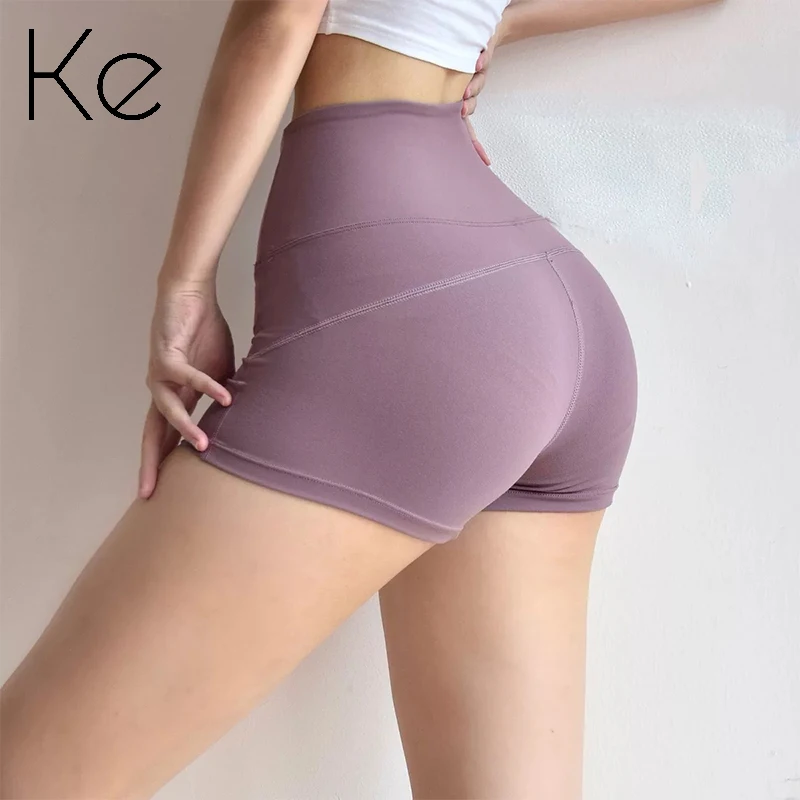 

KE Summer high waist fitness shorts women's stretch tights peach hips sports running pants training yoga three-point pants new