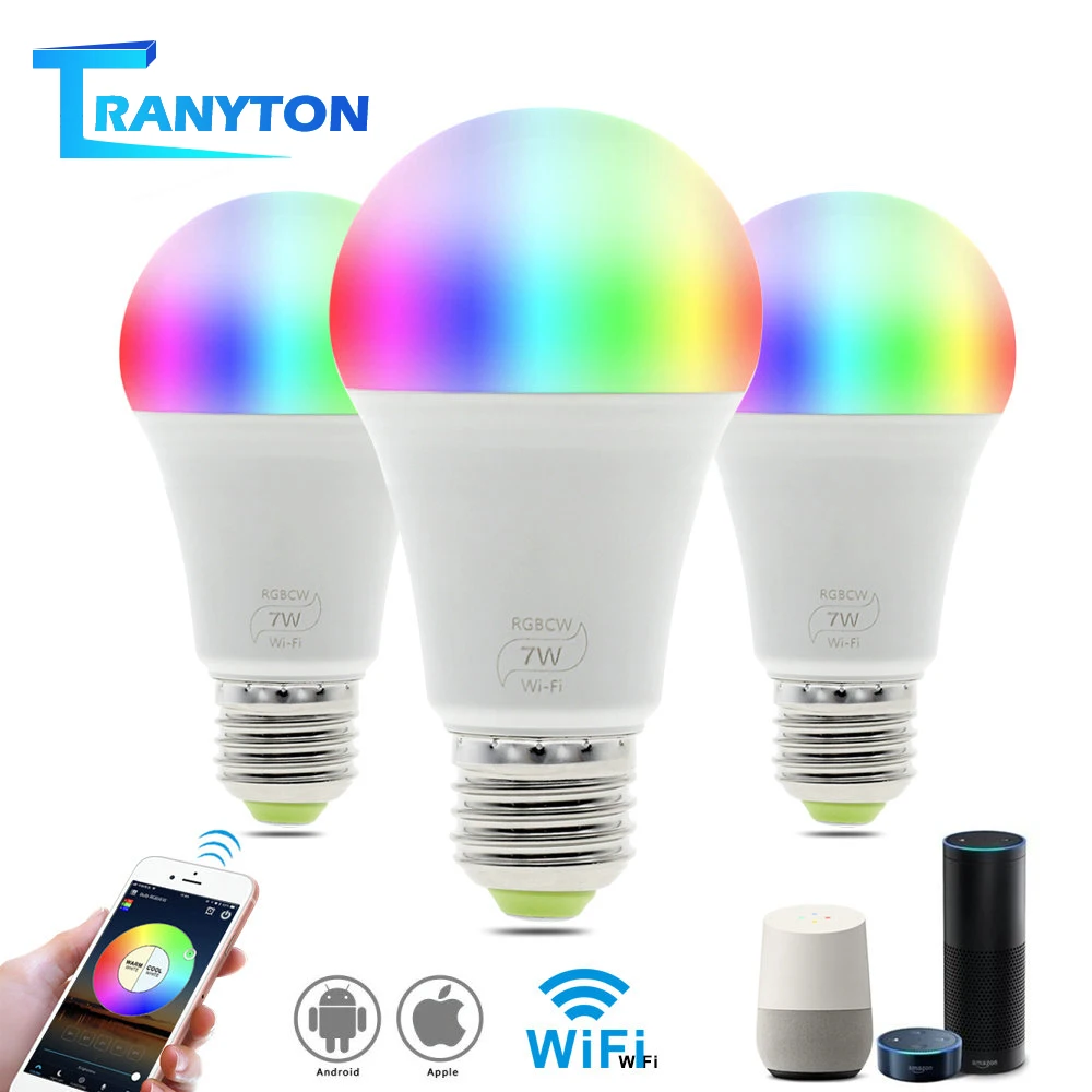 Умсветильник лампа E27 7 Вт аналогична Amazon Alexa и Google Assistant RGB + белая теплая