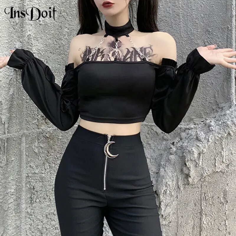 InsDoit Harajuku Punk Sexy Off Shoulder Black T Shirt Gothic Backless Hollow Out Puff Long Sleeve Tshirt Women Streetwear Tops
InsDoit Harajuku Punk Sexy Off Shoulder Black T Shirt Gothic Backless Hollow Out Puff Long Sleeve Tshirt Women Streetwear Tops