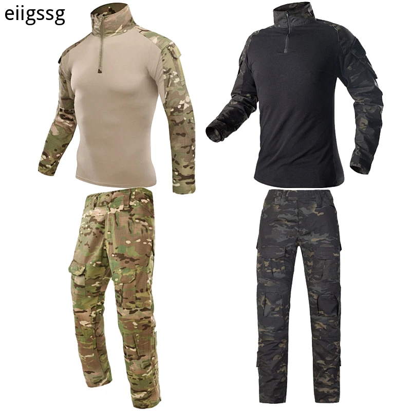

Outdoor Camouflage Military Uniform Clothes Suit Men Windbreaker US Army Airsoft Combat Shirt + Cargo Pants Knee Pads Plus 8XL