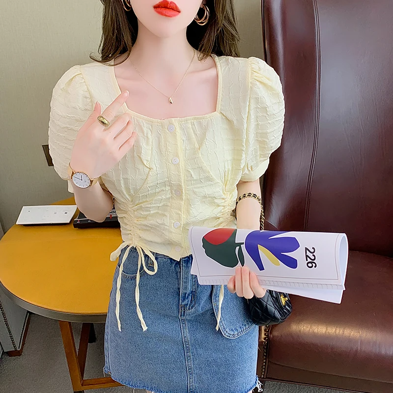 COIGARSAM French Style Shirt Womens tops New Summer Vintage Puff Sleeve Square Collar High Waist Women shirts Apricot White 8633
COIGARSAM French Style Shirt Womens tops New Summer Vintage Puff Sleeve Square Collar High Waist Women shirts Apricot White 8633