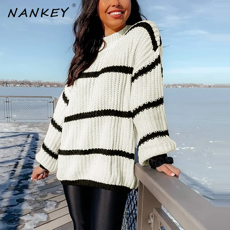 Вязаные свитера NANKEY, женский полосатый пуловер, свитер, топ, осенняя одежда, женские свободные свитера, топ, пальто, Повседневный свитер 2021
Вязаные свитера NANKEY, женский полосатый пуловер, свитер, топ, осенняя одежда, женские свободные свитера, топ, пальто, Повседневный свитер 2021