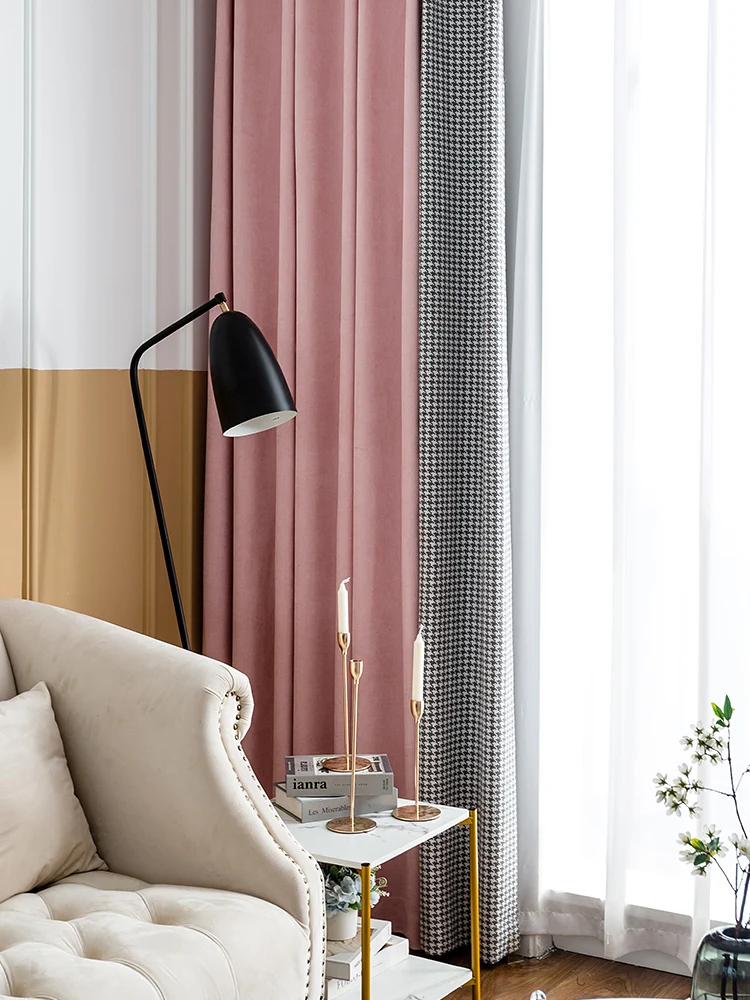 Custom curtain Nordic Simplicity pink stitching Houndstooth ivingroom Chenille shading bedroom blackout curtain drape M901
Custom curtain Nordic Simplicity pink stitching Houndstooth ivingroom Chenille shading bedroom blackout curtain drape M901