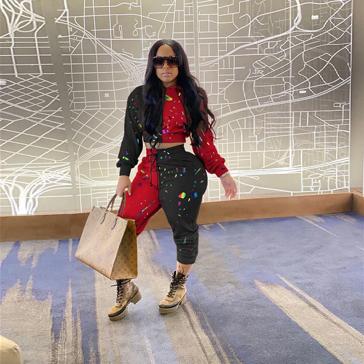 Streetwear women 2piece set 2020 fall casual spray color printed hoodie and sweatpants sweatsuits fashion club outfits for women
Streetwear women 2piece set 2020 fall casual spray color printed hoodie and sweatpants sweatsuits fashion club outfits for women