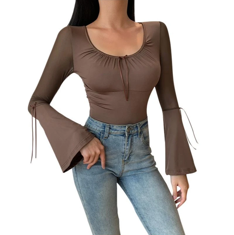 Women's Flared Full Sleeve T-shirt Slim Elegant Slim Mesh Patchwork Transparent High Street Retro T-shirt Top
Women's Flared Full Sleeve T-shirt Slim Elegant Slim Mesh Patchwork Transparent High Street Retro T-shirt Top