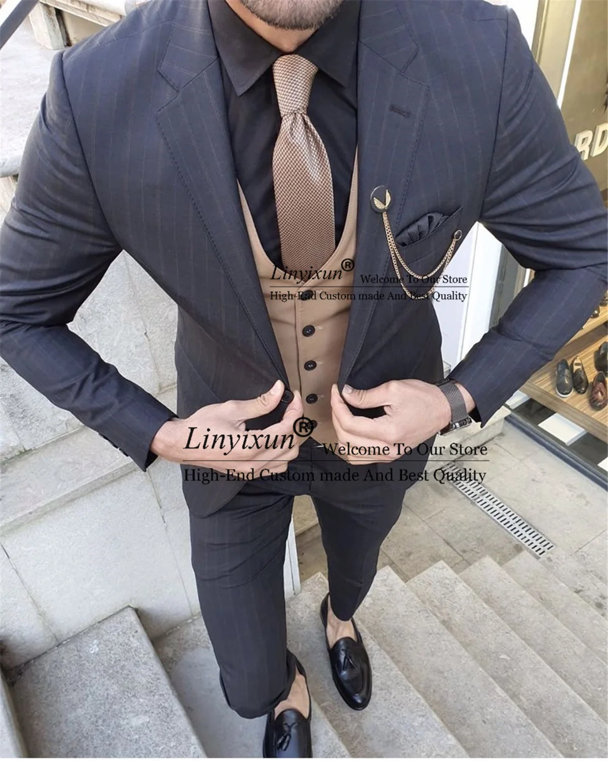 Classic Stripe Notch Lapel Men Suits Formal Business Slim Fit Blazer Wedding Tuxedo 3 Pieces Terno Masculino (Jacket+Pant+Vest)
Classic Stripe Notch Lapel Men Suits Formal Business Slim Fit Blazer Wedding Tuxedo 3 Pieces Terno Masculino (Jacket+Pant+Vest)
