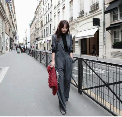 Fashion suit suit female Work clothes New high quality Casual gray business suit + Wide leg pants two Set Size M-5XL 45-105KG
Fashion suit suit female Work clothes New high quality Casual gray business suit + Wide leg pants two Set Size M-5XL 45-105KG