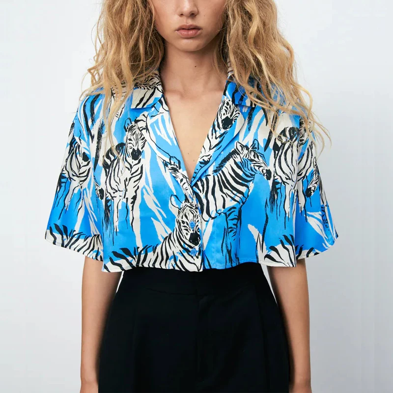 Za Blue Print Shirts Woman 2021 Short Sleeve Summer Blouses Women Casual Crop Top Collared Button Up Hawaiian Shirt
Za Blue Print Shirts Woman 2021 Short Sleeve Summer Blouses Women Casual Crop Top Collared Button Up Hawaiian Shirt