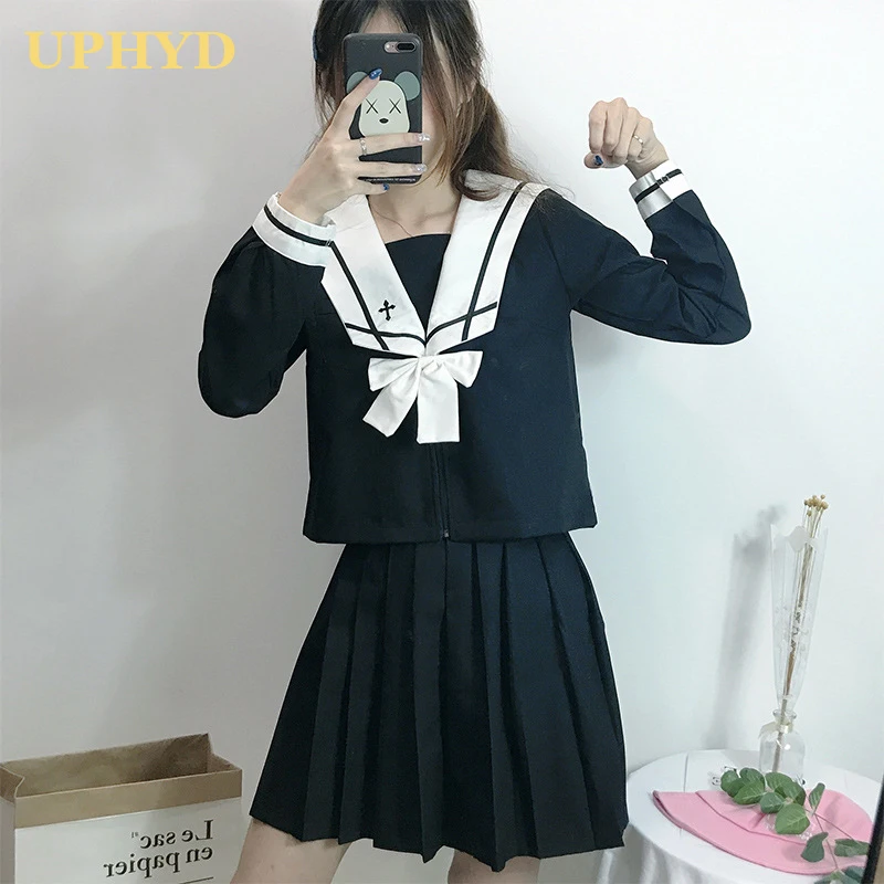 Новая черная школьная форма в стиле преппи, осенняя Матросская Униформа кавайных девушек, милые матросские топы, плиссированная юбка, Студе...