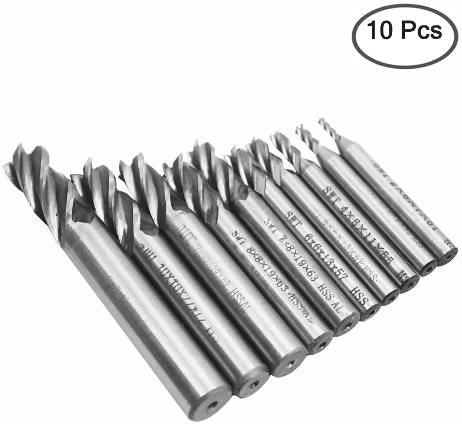 10 Pcs 4-Flute End Mill Bits HSS CNC Straight Shank Drill Bits Cutter Tool Set for Wood Aluminum Steel Titanium
10 Pcs 4-Flute End Mill Bits HSS CNC Straight Shank Drill Bits Cutter Tool Set for Wood Aluminum Steel Titanium