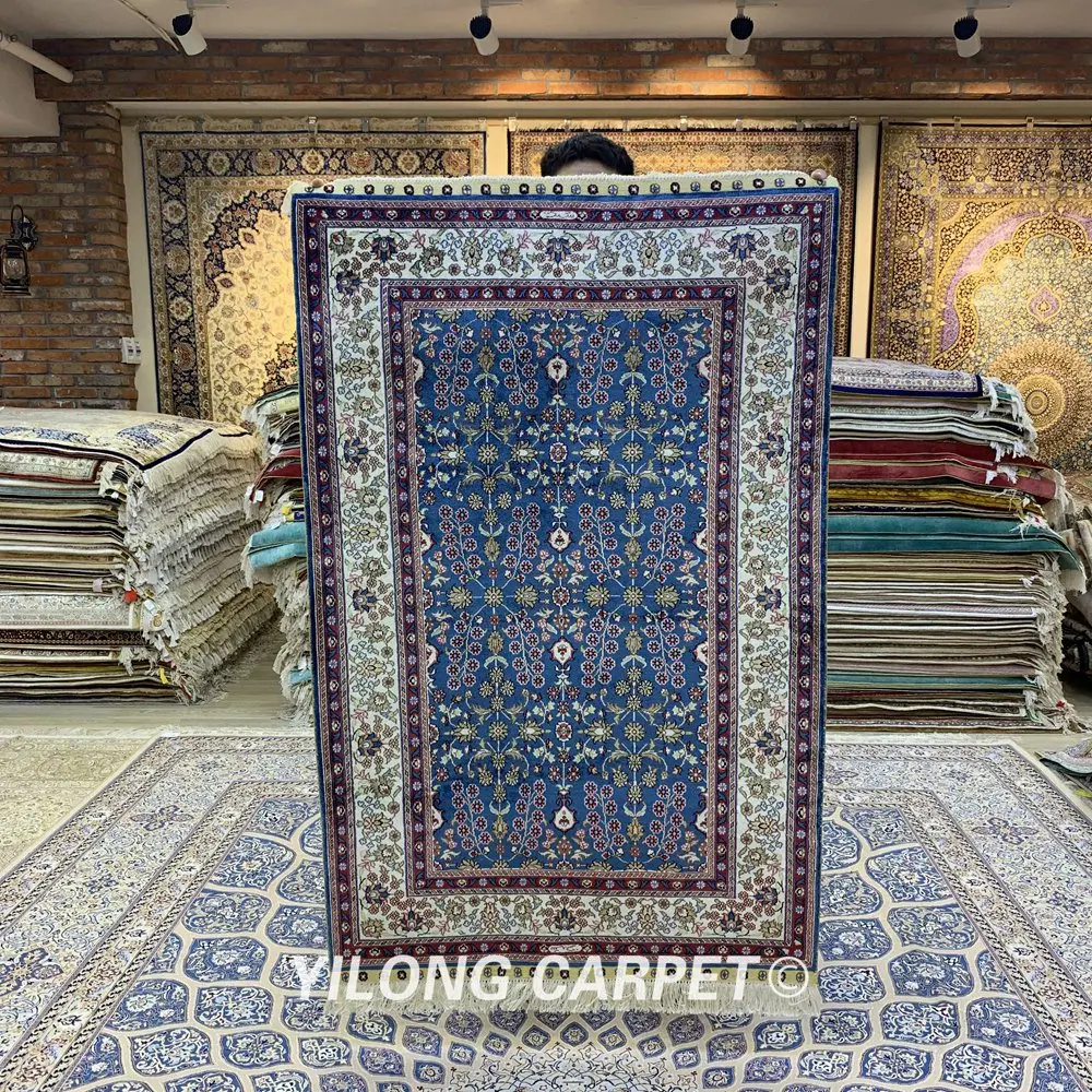 

Yilong 3 'x 5' восточные шелковые ковры синие ручной работы традиционные турецкие шелковые коврики (YXR341B)