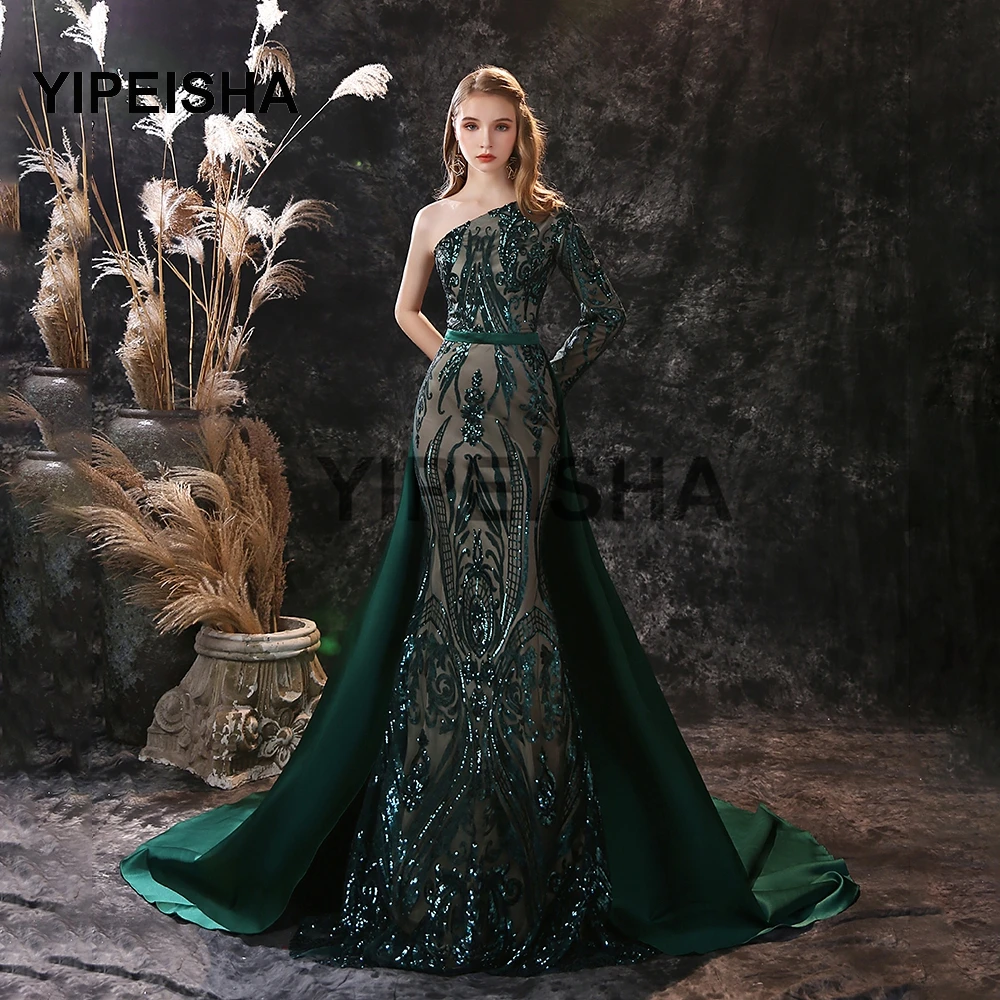 2021 New Luxury One-Shoulder Evening Dresses Mermaid Sequined Court Train Glittery Prom Party Gown robes de soirée 
2021 New Luxury One-Shoulder Evening Dresses Mermaid Sequined Court Train Glittery Prom Party Gown robes de soirée