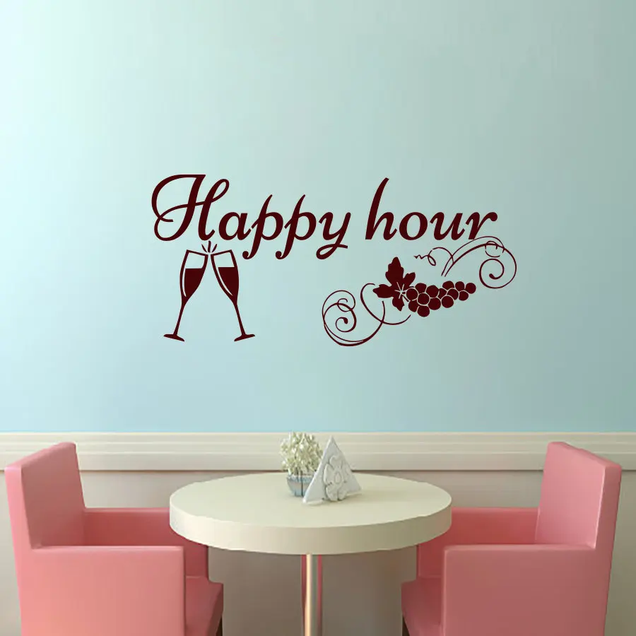 

Happy Hour Grape Wine Glasses Wall Sticker PVC Removable Art Home Decor Restaurant Creative Wall Decals