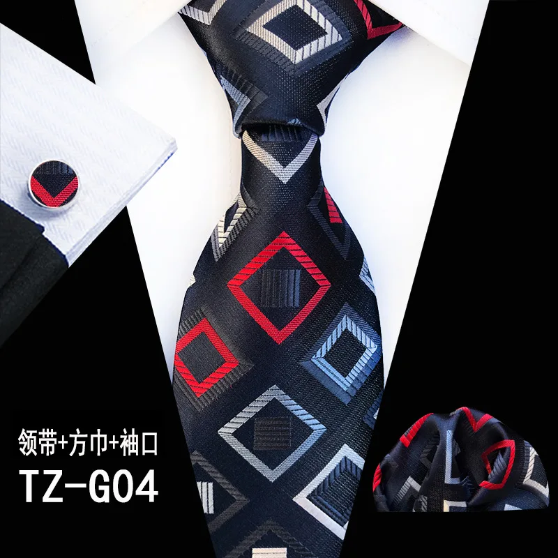 

3PCS Men Jacquard Flower Neck Tie Set Striped Plaid Cufflinks Wedding Necktie Pocket Square Silk Handkerchief Hanky Cuff Links