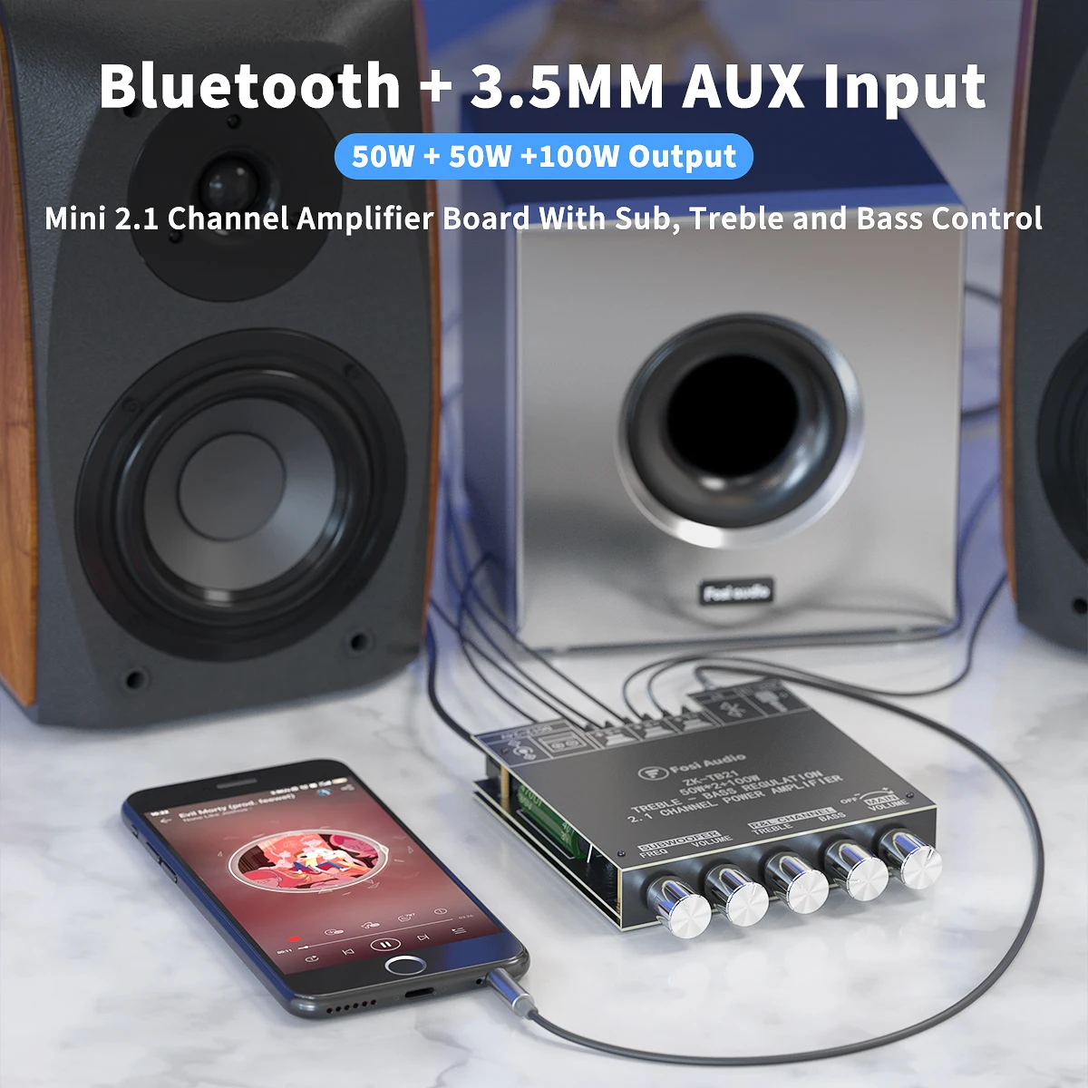 2 1 канальная Плата усилителя мощности с Bluetooth беспроводной аудио цифровой Amp