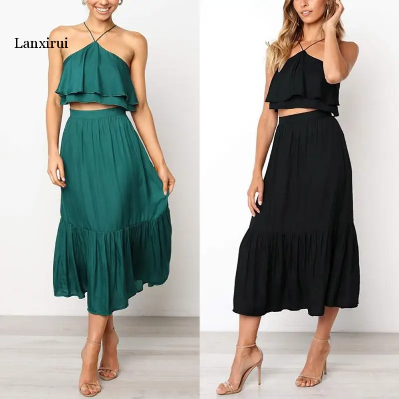 Fashion sling wrapped chest and back women's two-piece suit Sexy Solid Color tops, skirt Women's Sets
Fashion sling wrapped chest and back women's two-piece suit Sexy Solid Color tops, skirt Women's Sets