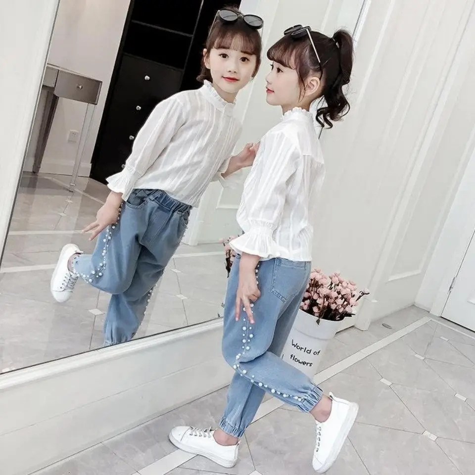 Girls Pearl Jeans Spring Autumn Korean Teens Children Fashion Casual Trousers Teenage Breathable Classic Pants 3-12Y GOZBKA
Girls Pearl Jeans Spring Autumn Korean Teens Children Fashion Casual Trousers Teenage Breathable Classic Pants 3-12Y GOZBKA