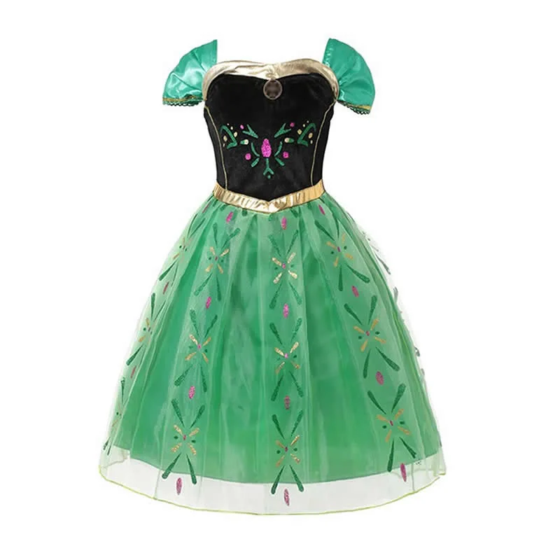 Платье Эльзы для девочек зеленый костюм Анны коронации день рождения Необычные