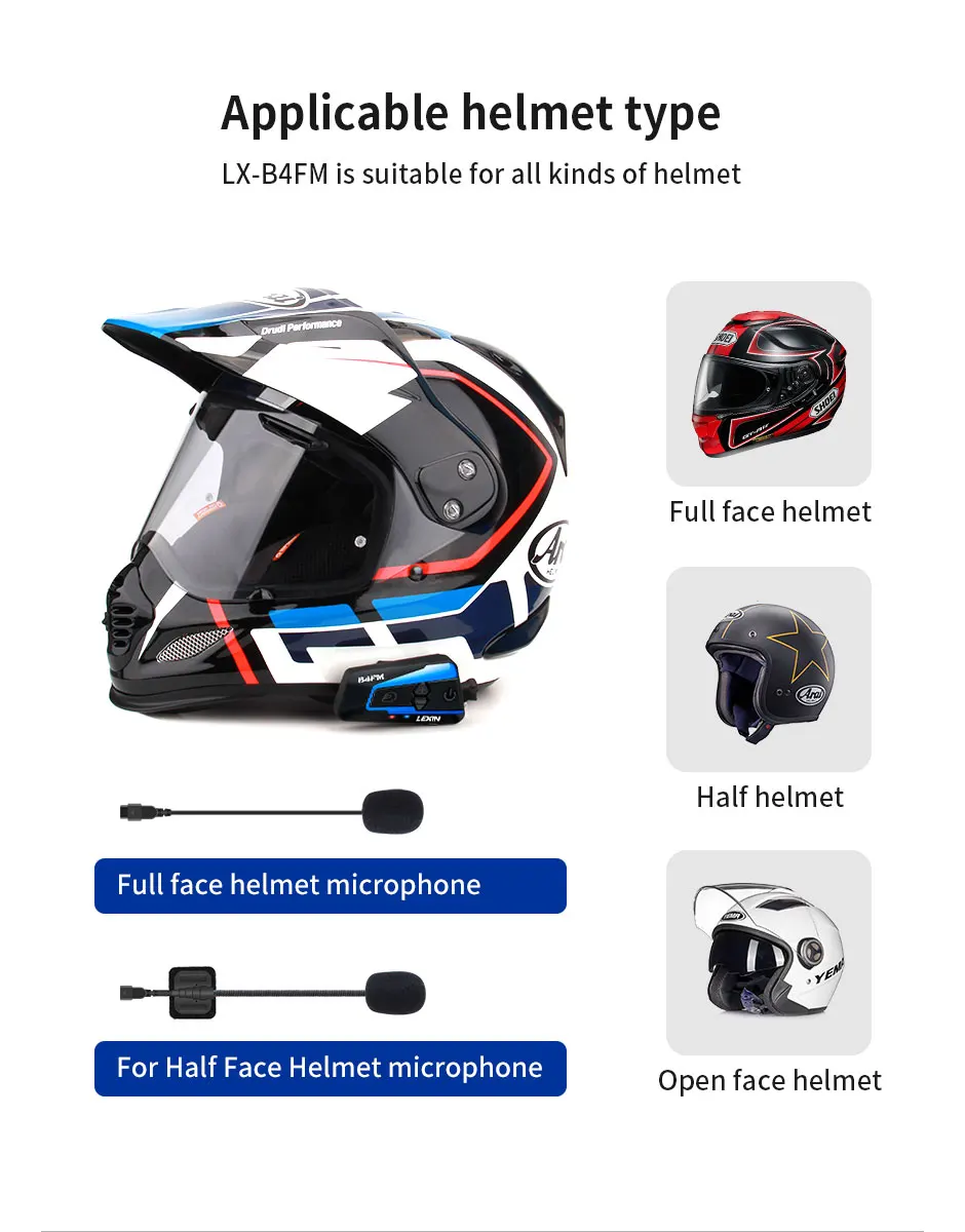 2PCS Lexin B4FM 4 Way Bluetooth Motorcycle Helmet Intercom Headsets,BT Wireless Communication Intercomunicadores Motorbike Music
2PCS Lexin B4FM 4 Way Bluetooth Motorcycle Helmet Intercom Headsets,BT Wireless Communication Intercomunicadores Motorbike Music