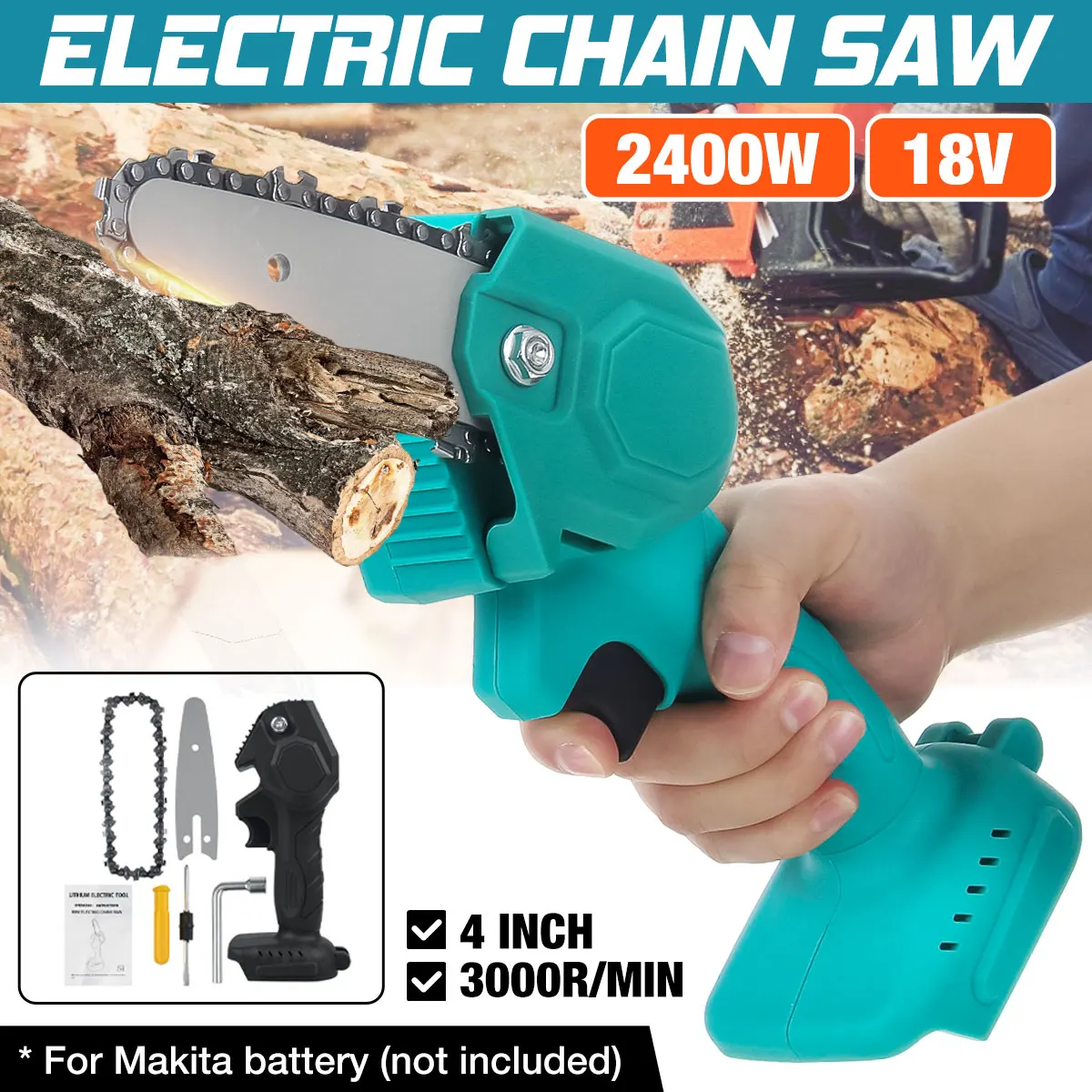 2400W Electric Chain Saws 4 inch 6 inch Wood Cutting Pruning ChainSaw Garden Tree Logging Trimming Saw For Makita 18V Battery
2400W Electric Chain Saws 4 inch 6 inch Wood Cutting Pruning ChainSaw Garden Tree Logging Trimming Saw For Makita 18V Battery