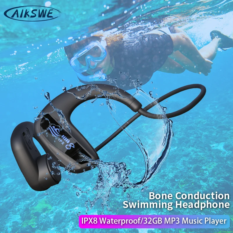 AIKSWE Bone Conduction Swimming IPX8 Waterproof Headphone Wireless Bluetooth Earphone 32GB MP3 Music Player Diving Sport Headset 
AIKSWE Bone Conduction Swimming IPX8 Waterproof Headphone Wireless Bluetooth Earphone 32GB MP3 Music Player Diving Sport Headset